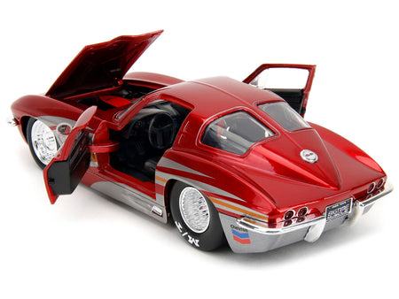 1963 Chevrolet Corvette Stingray Red Metallic with Silver Graphics "Bigtime Muscle" Series 1/24 Diecast Model Car by Jada-Jada-ModelCars.com
