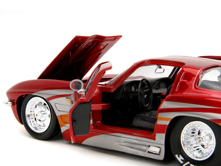1963 Chevrolet Corvette Stingray Red Metallic with Silver Graphics "Bigtime Muscle" Series 1/24 Diecast Model Car by Jada-Jada-ModelCars.com