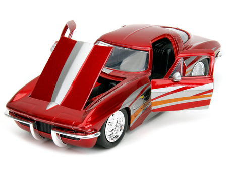1963 Chevrolet Corvette Stingray Red Metallic with Silver Graphics "Bigtime Muscle" Series 1/24 Diecast Model Car by Jada-Jada-ModelCars.com