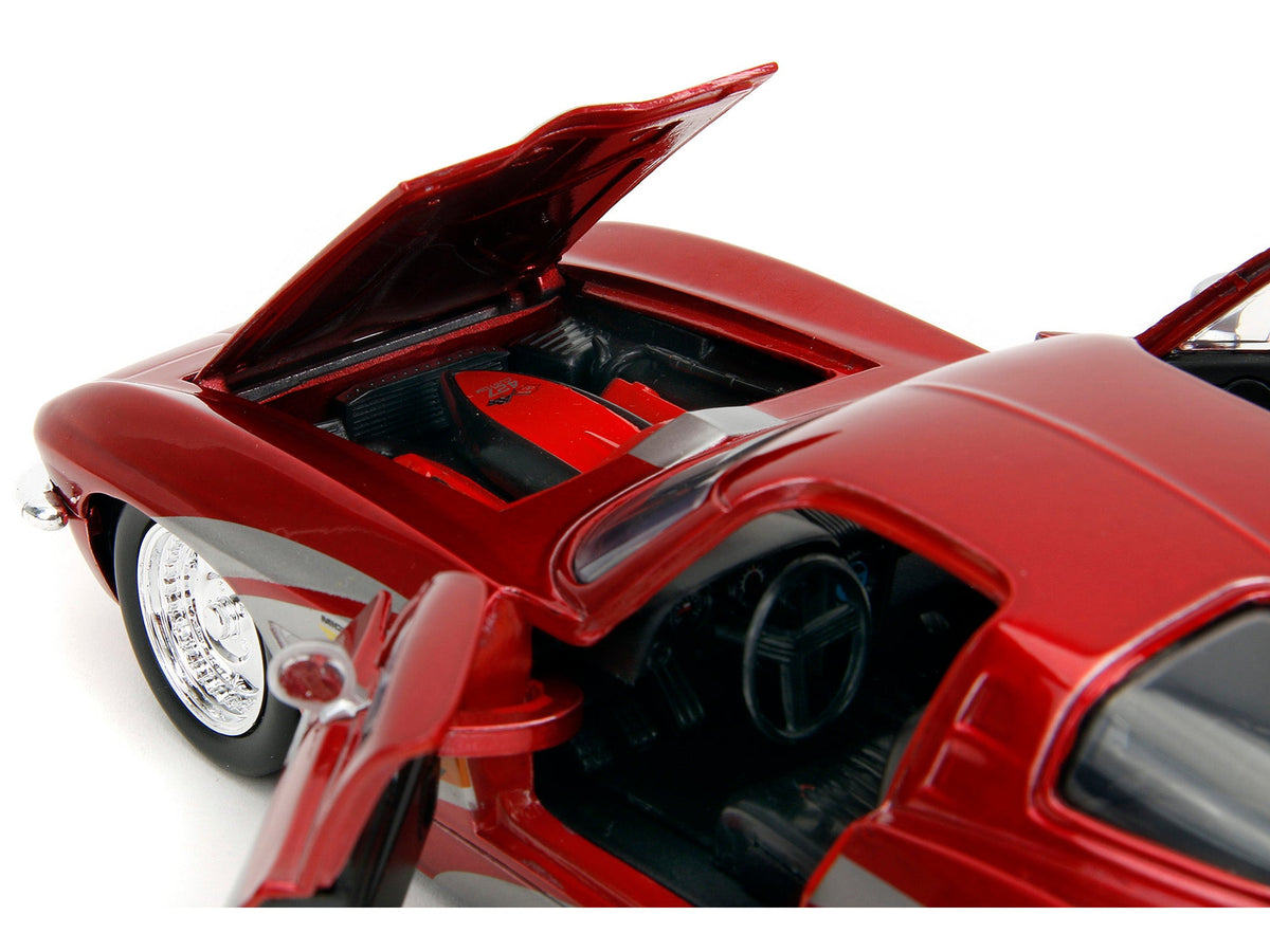 1963 Chevrolet Corvette Stingray Red Metallic with Silver Graphics "Bigtime Muscle" Series 1/24 Diecast Model Car by Jada-Jada-ModelCars.com