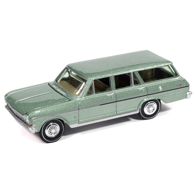 1963 Chevrolet II Nova 400 Wagon Laurel Green Metallic "Vintage Muscle" Series 1/64 Diecast Model Car by Auto World-Autoworld-ModelCars.com
