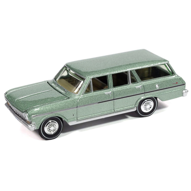 1963 Chevrolet II Nova 400 Wagon Laurel Green Metallic "Vintage Muscle" Series 1/64 Diecast Model Car by Auto World - Autoworld - ModelCars.com