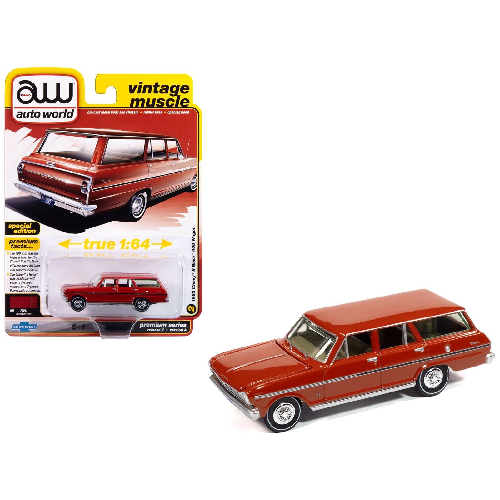 1963 Chevrolet II Nova 400 Wagon Riverside Red "Vintage Muscle" Series 1/64 Diecast Model Car by Auto World - Autoworld - ModelCars.com