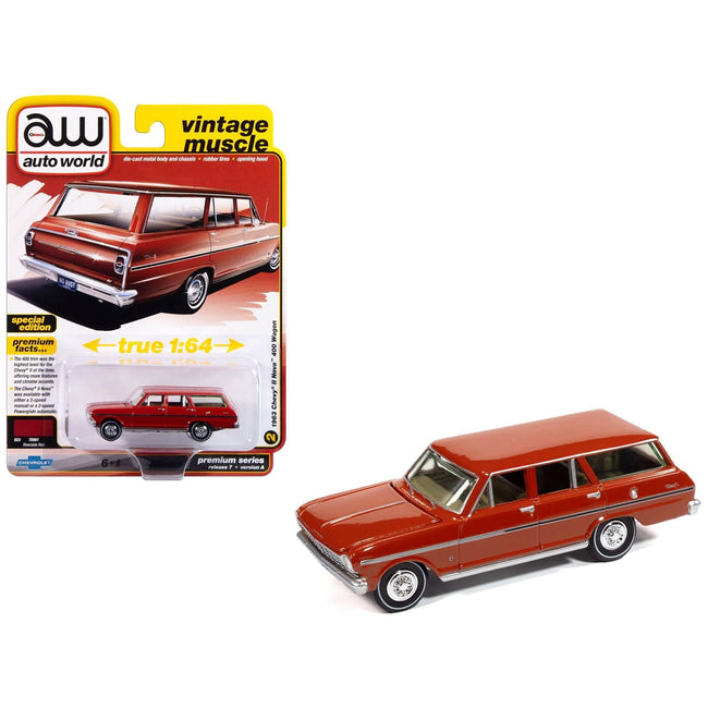 1963 Chevrolet II Nova 400 Wagon Riverside Red "Vintage Muscle" Series 1/64 Diecast Model Car by Auto World-Autoworld-ModelCars.com