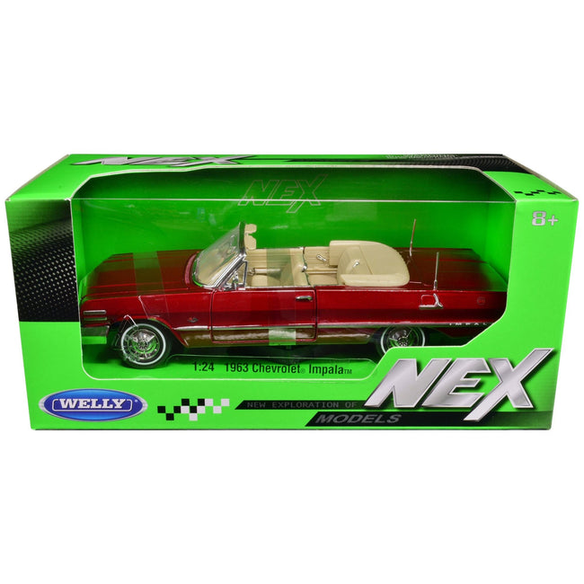 1963 Chevrolet Impala Convertible Red Metallic "NEX Models" 1/24 Diecast Model Car by Welly - Welly - ModelCars.com