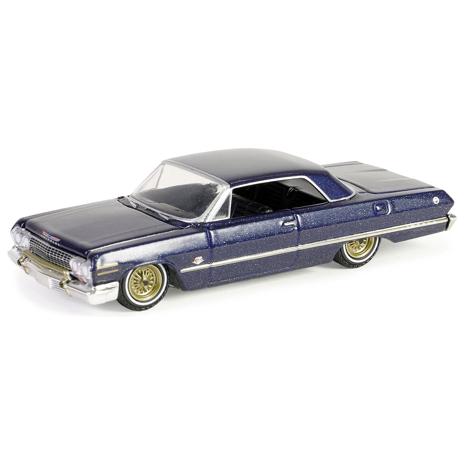 1963 Chevrolet Impala Lowrider Dark Blue Metallic with Gold Wheels "California Lowriders" Series 5 1/64 Diecast Model Car by Greenlight - Greenlight - ModelCars.com