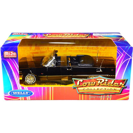 1963 Chevrolet Impala SS Convertible Black "Low Rider Collection" 1/24 Diecast Model Car by Welly-Welly-ModelCars.com