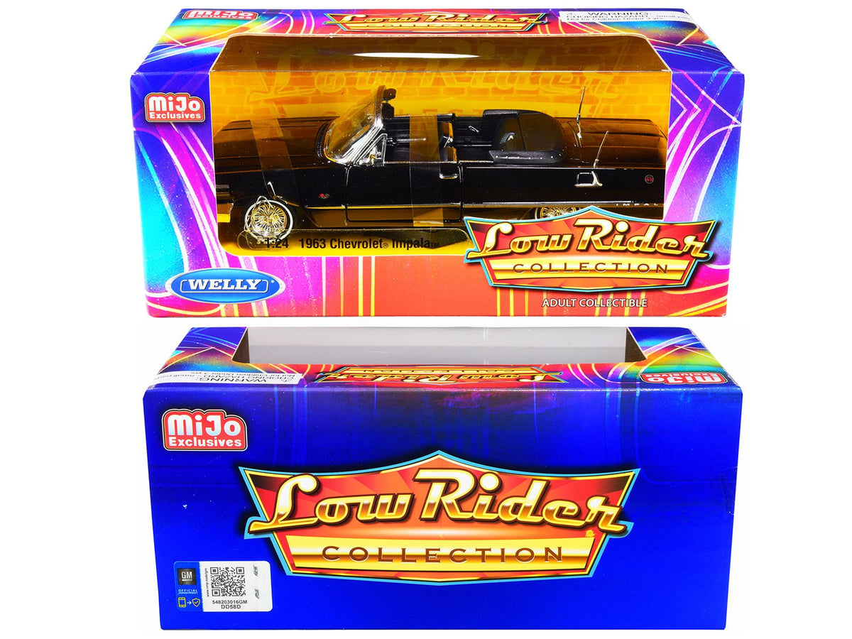 1963 Chevrolet Impala SS Convertible Black "Low Rider Collection" 1/24 Diecast Model Car by Welly-Welly-ModelCars.com