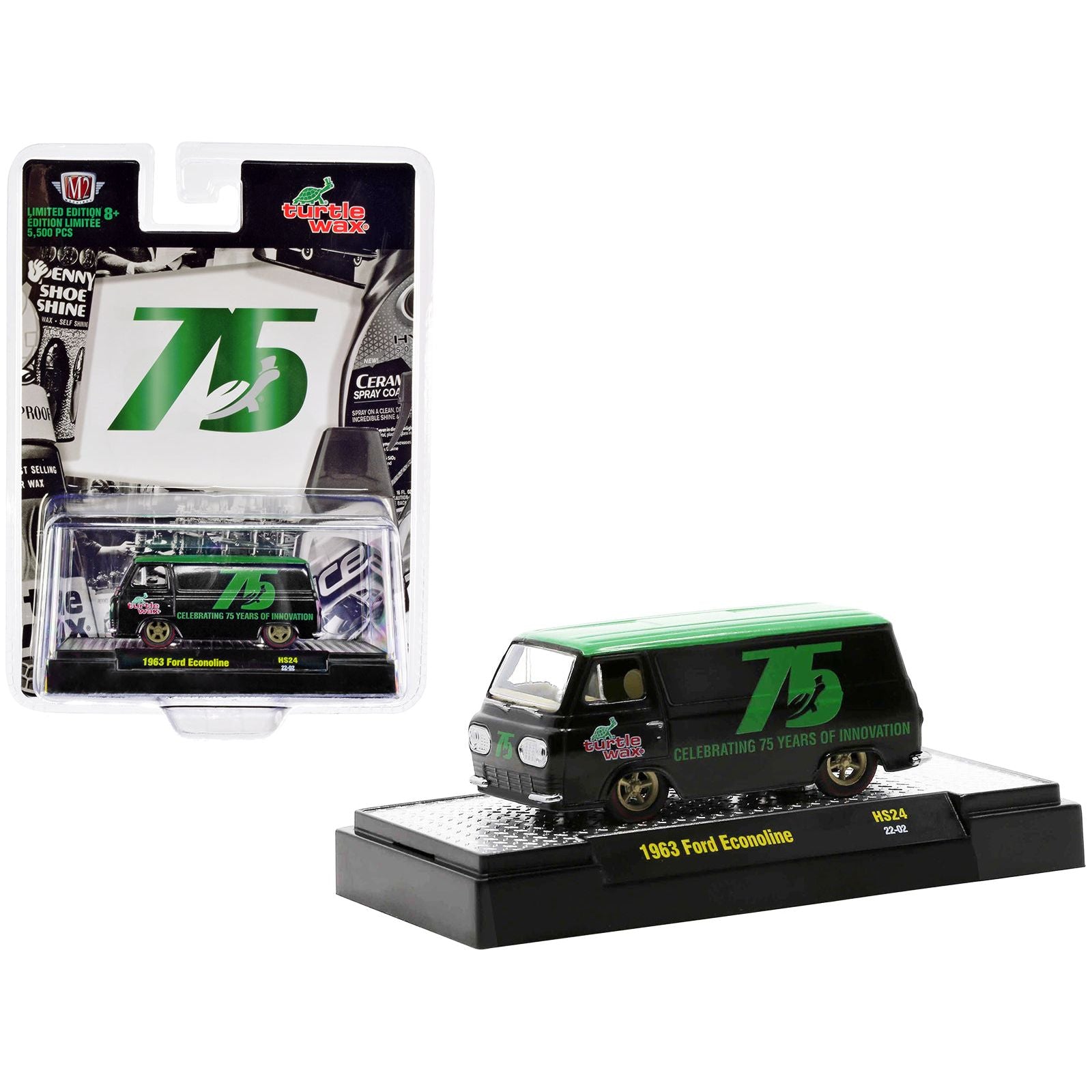 1963 Ford Econoline Van Black with Green Top "Turtle Wax Celebrating 75 Years of Innovation" Limited Edition to 5500 pieces Worldwide 1/64 Diecast Model Car by M2 Machines - M2 - ModelCars.com