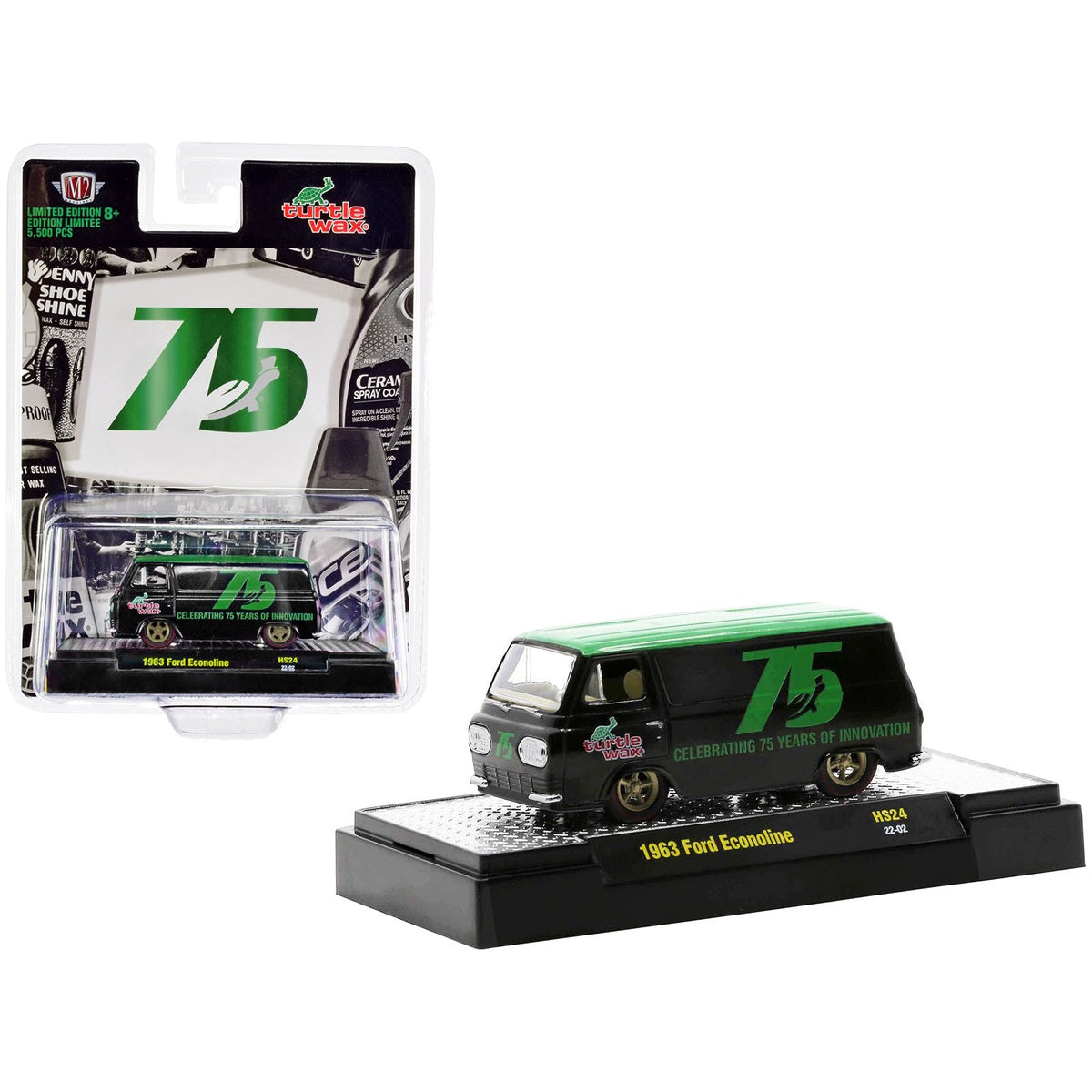 1963 Ford Econoline Van Black with Green Top "Turtle Wax Celebrating 75 Years of Innovation" Limited Edition to 5500 pieces Worldwide 1/64 Diecast Model Car by M2 Machines-M2-ModelCars.com