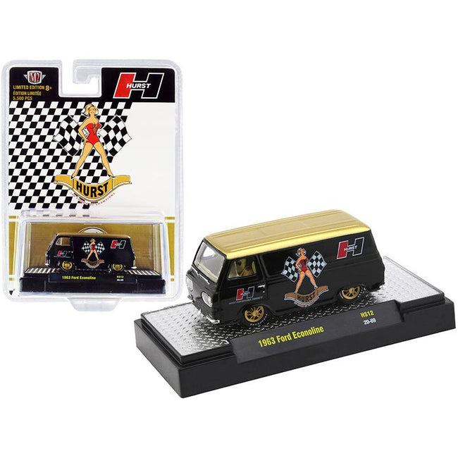 1963 Ford Econoline Van "Hurst" Black with Gold Top Limited Edition to 5500 pieces Worldwide 1/64 Diecast Model Car by M2 Machines-M2-ModelCars.com