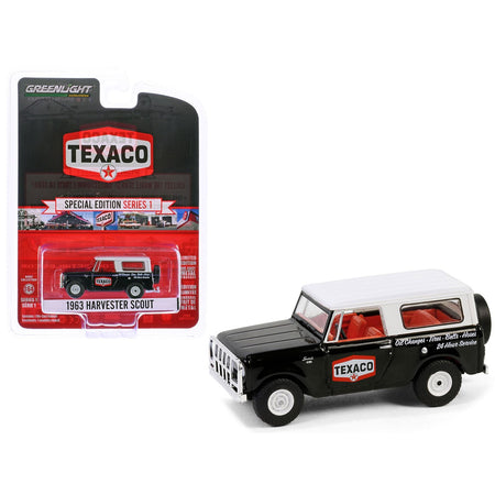 1963 Harvester Scout "Texaco" Black with White Top and Red Interior "Texaco Special Edition" Series 1 1/64 Diecast Model Car by Greenlight-Greenlight-ModelCars.com