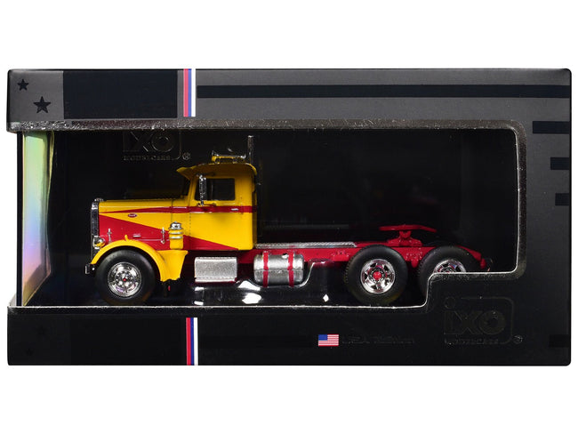 1963 Peterbilt 381 Truck Tractor Yellow with Red Graphics 1/64 Diecast Model Car by IXO Models-IXO-ModelCars.com
