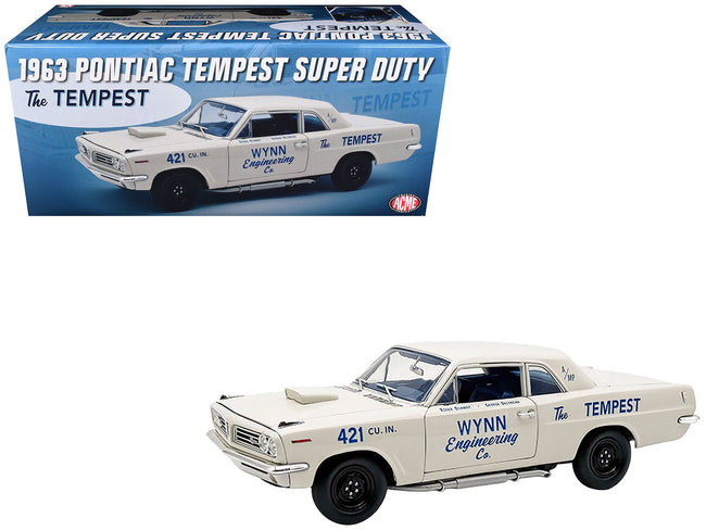 1963 Pontiac Tempest Super Duty "Wynn Engineering Co." White with Blue Interior Limited Edition to 315 pieces Worldwide 1/18 Diecast Model Car by ACME-Acme-ModelCars.com