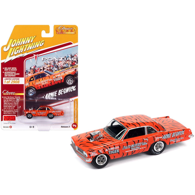 1963 Pontiac Tempest "The Tameless Tiger" Orange with Black Tiger Stripes "Classic Gold Collection" 2023 Release 2 Limited Edition to 2908 pieces Worldwide 1/64 Diecast Model Car by Johnny Lightning - Johnny Lightning - ModelCars.com