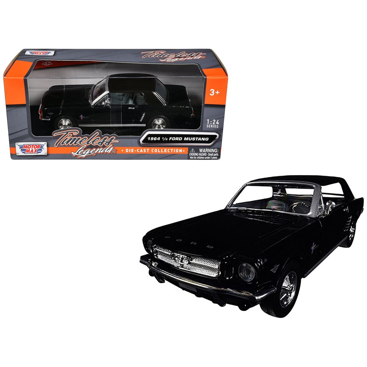 1964 1/2 Ford Mustang Black 1/24 Diecast Model Car by Motormax-Motormax-ModelCars.com