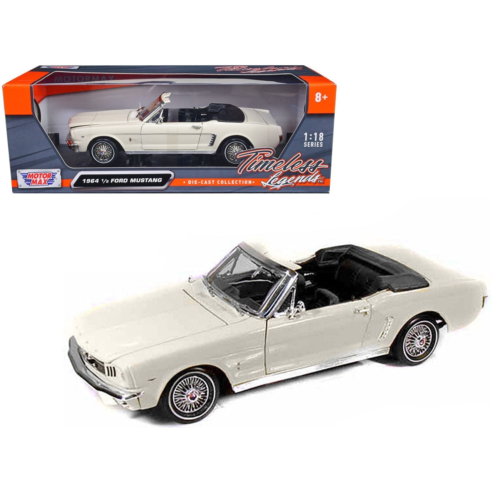 1964 1/2 Ford Mustang Convertible Cream 1/18 Diecast Car Model by Motormax - Motormax - ModelCars.com