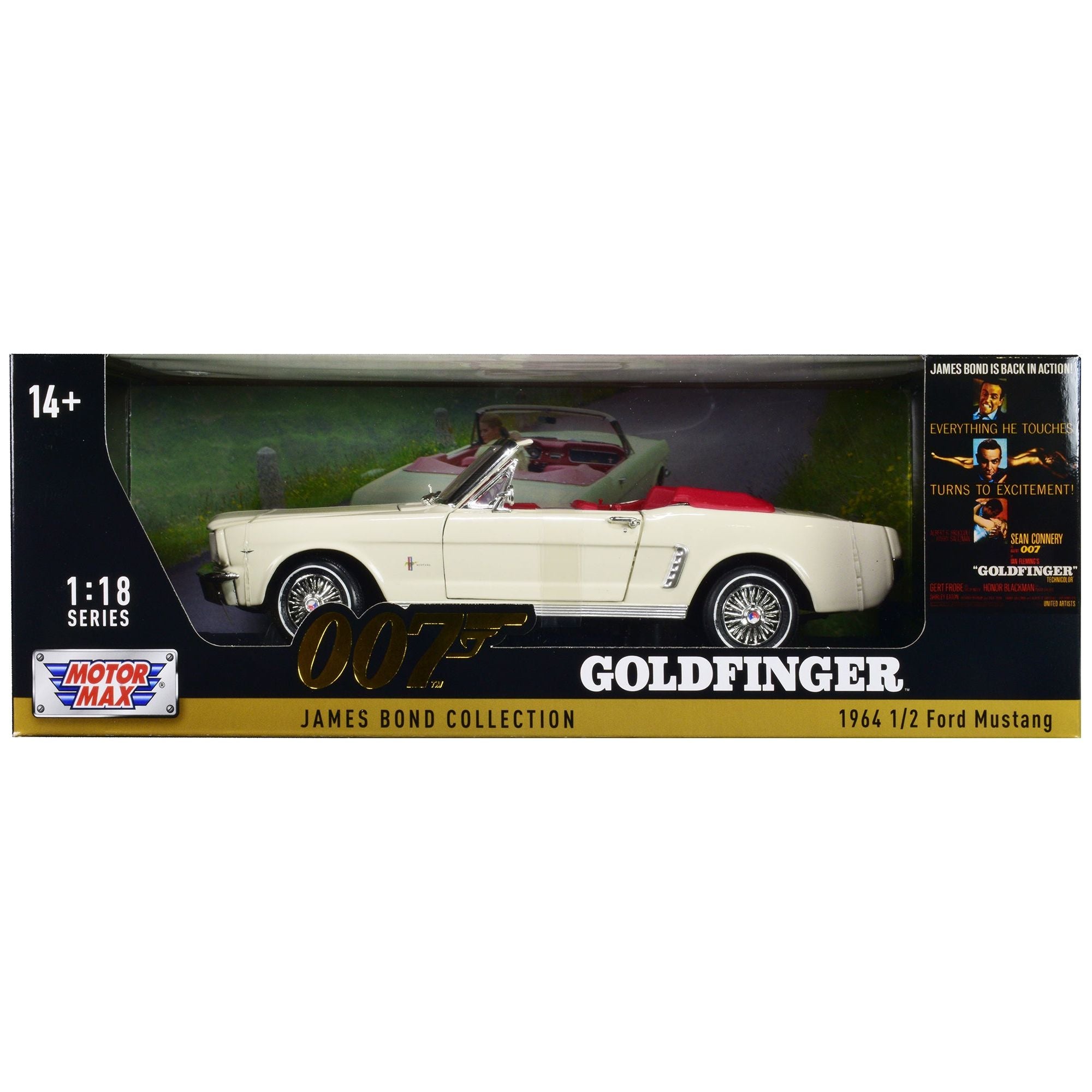 1964 1/2 Ford Mustang Convertible White with Red Interior James Bond 007 "Goldfinger" (1964) Movie "James Bond Collection" Series 1/18 Diecast Model Car by Motormax - Motormax - ModelCars.com