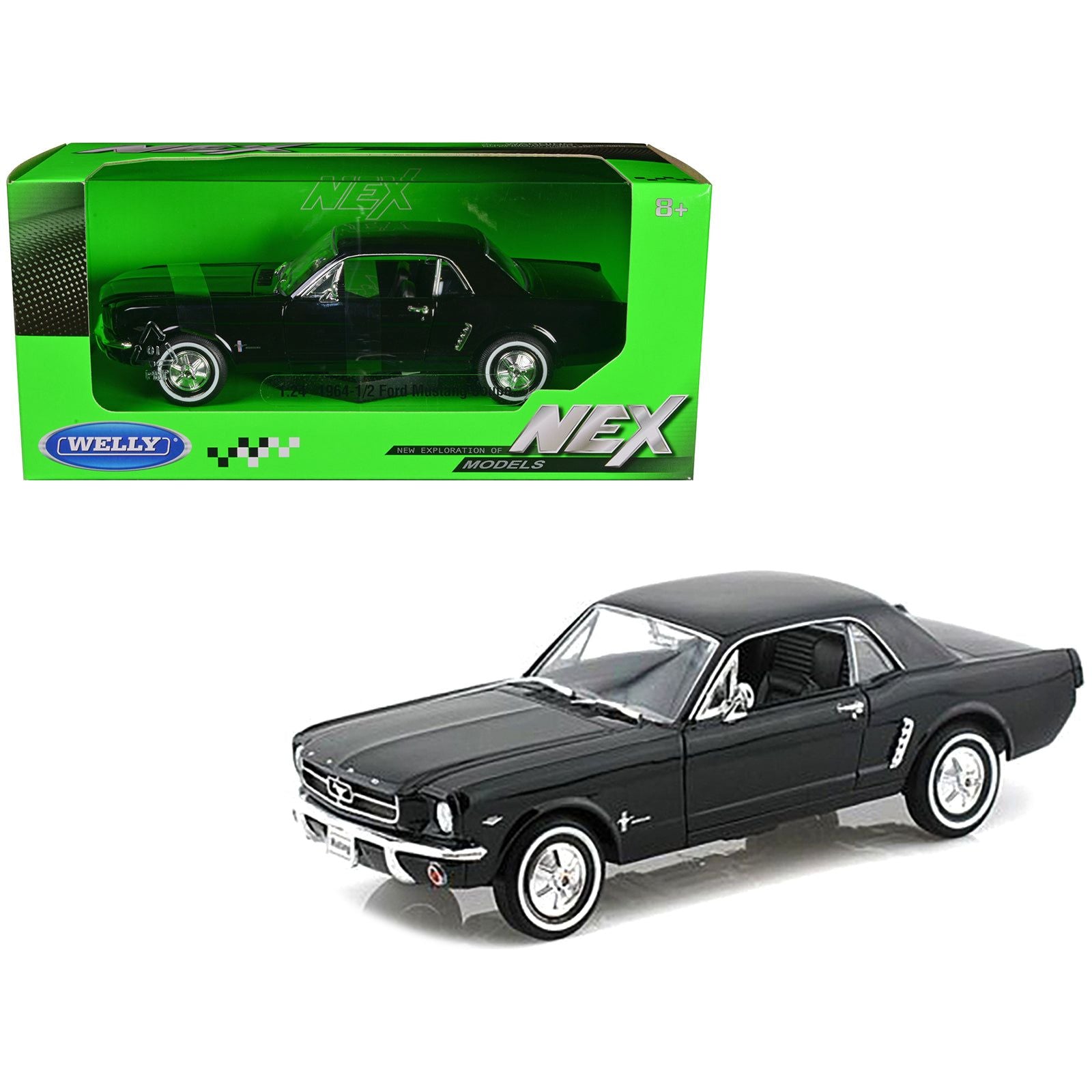 1964 1/2 Ford Mustang Coupe Hard Top Black 1/24 Diecast Model Car by Welly - Welly - ModelCars.com