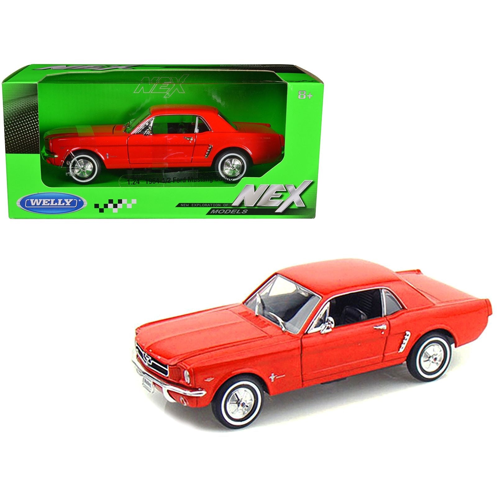 1964 1/2 Ford Mustang Coupe Hardtop Red 1/24 Diecast Model Car by Welly - Welly - ModelCars.com
