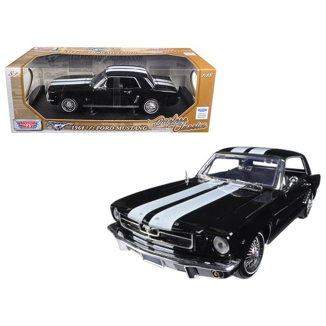 1964 1/2 Ford Mustang Hard Top Black with White Stripes 1/18 Diecast Model Car by Motormax - Motormax - ModelCars.com