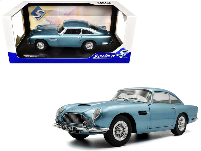 1964 Aston Martin DB5 RHD (Right Hand Drive) Light Blue Metallic 1/18 Diecast Model Car by Solido-Solido-ModelCars.com
