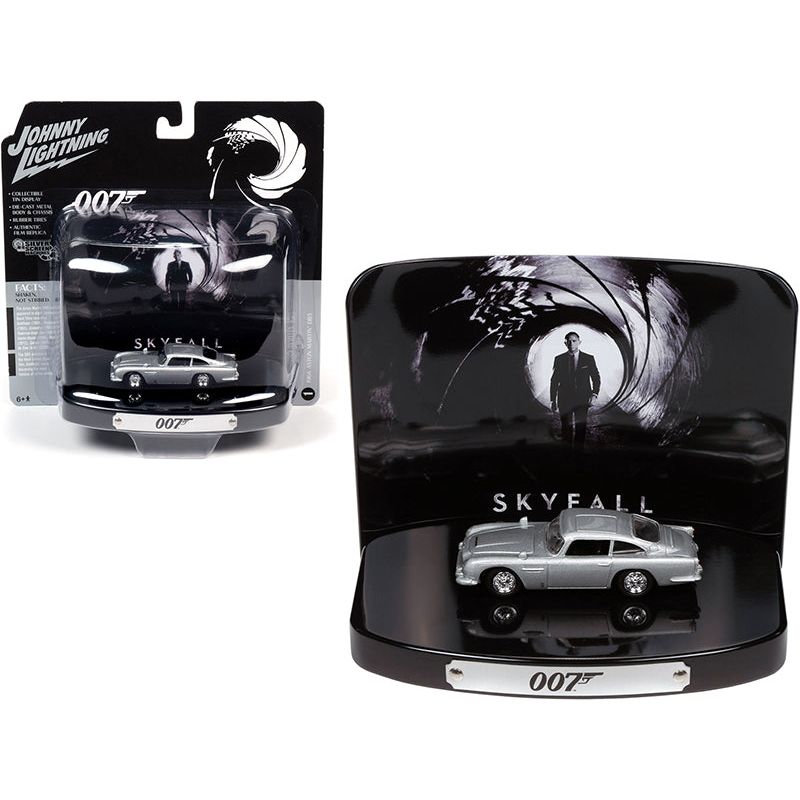 1964 Aston Martin DB5 Silver Birch with Collectible Tin Display "007" "Skyfall" (2012) Movie (23rd in the James Bond Series) 1/64 Diecast Model Car by Johnny Lightning-Johnny Lightning-ModelCars.com