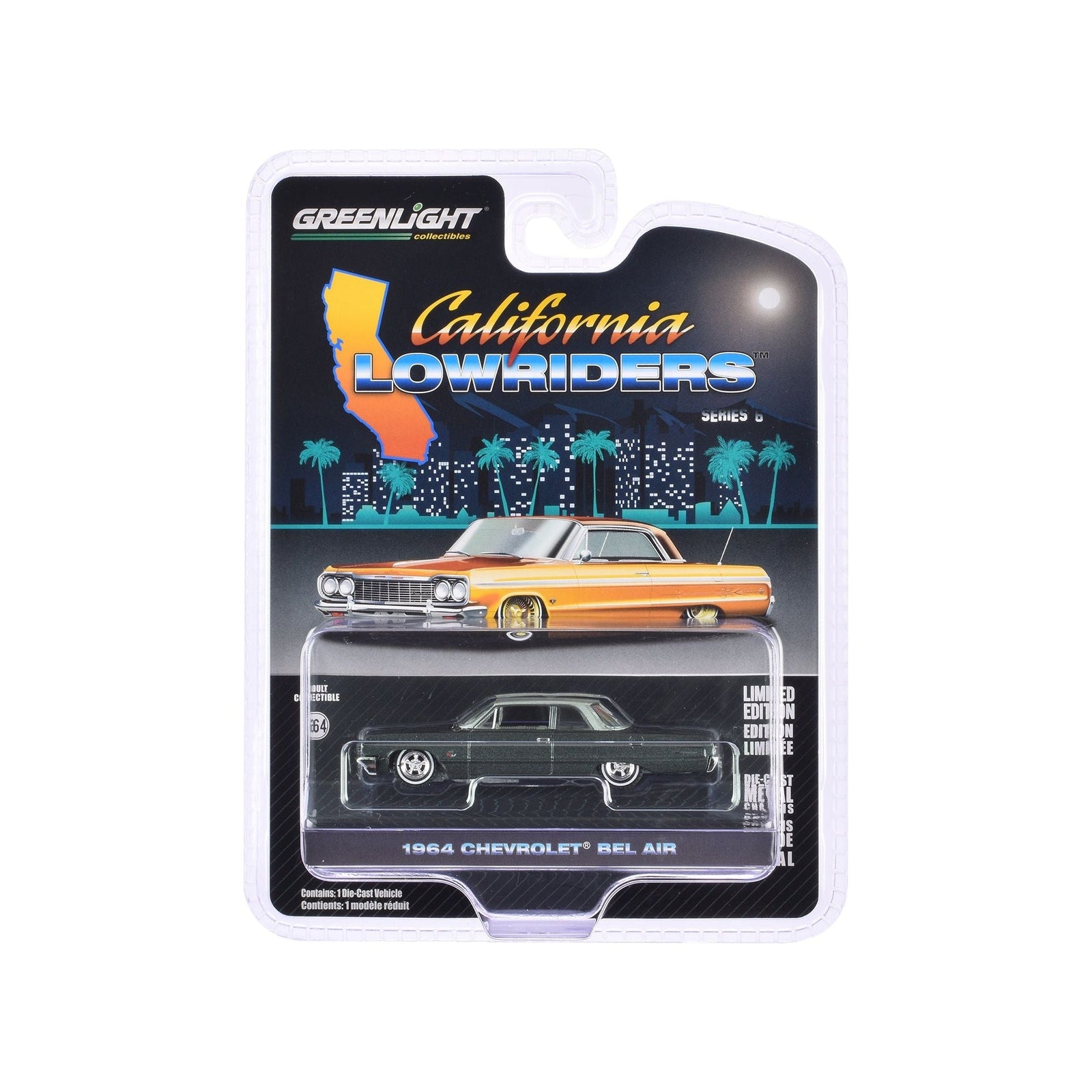 1964 Chevrolet Bel Air Dark Gray Metallic and Silver Metallic "California Lowriders" Series 6 1/64 Diecast Model Car by Greenlight - Greenlight - ModelCars.com