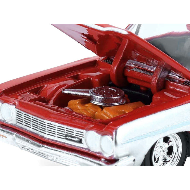 1964 Chevrolet Biscayne Lowrider Silver Metallic and Red Two-Tone "California Lowriders" Series 7 1/64 Diecast Model Car by Greenlight-Greenlight-ModelCars.com