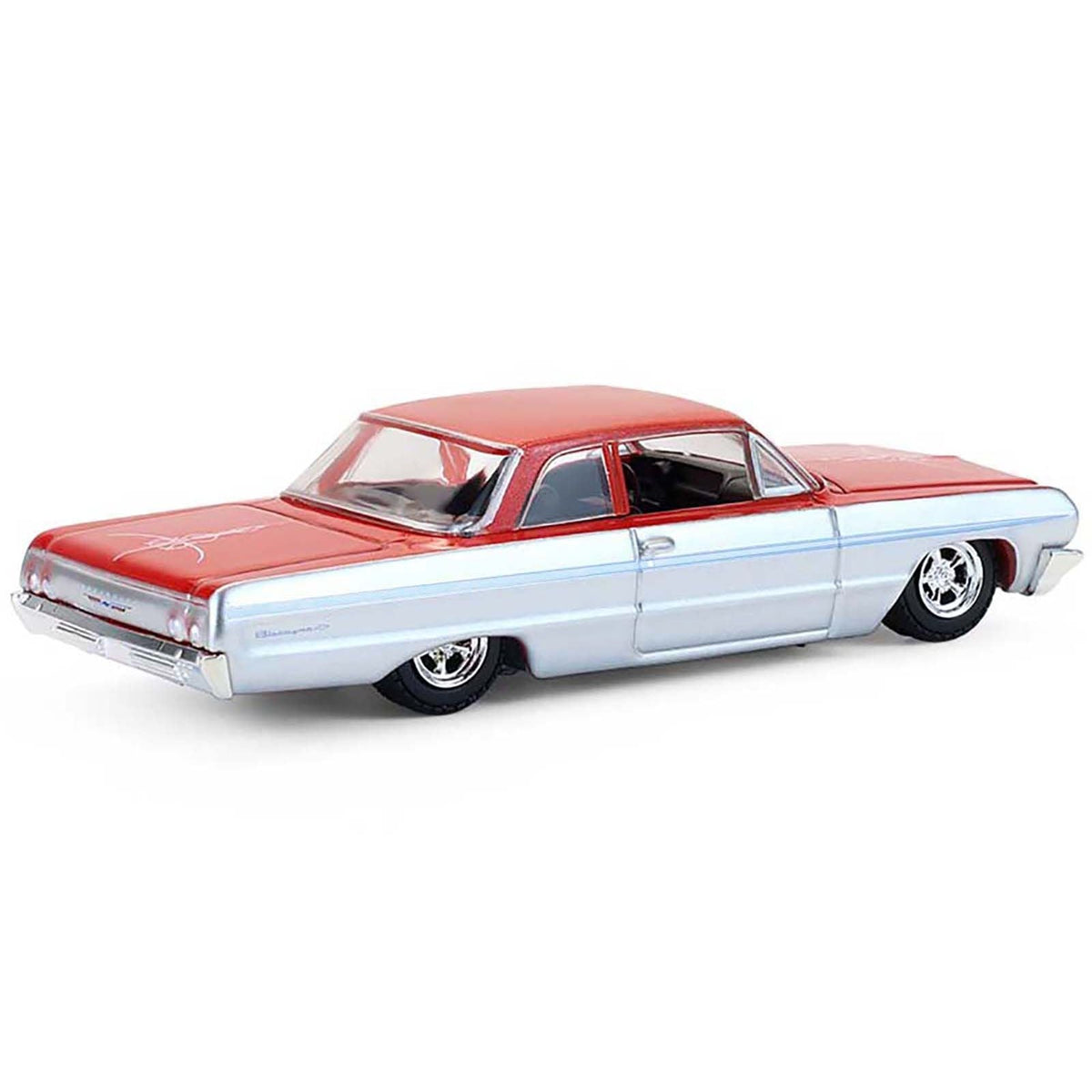 1964 Chevrolet Biscayne Lowrider Silver Metallic and Red Two-Tone "California Lowriders" Series 7 1/64 Diecast Model Car by Greenlight-Greenlight-ModelCars.com