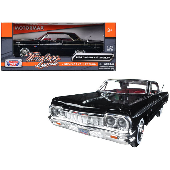1964 Chevrolet Impala Black with Red Interior 1/24 Diecast Model Car by Motormax - Motormax - ModelCars.com