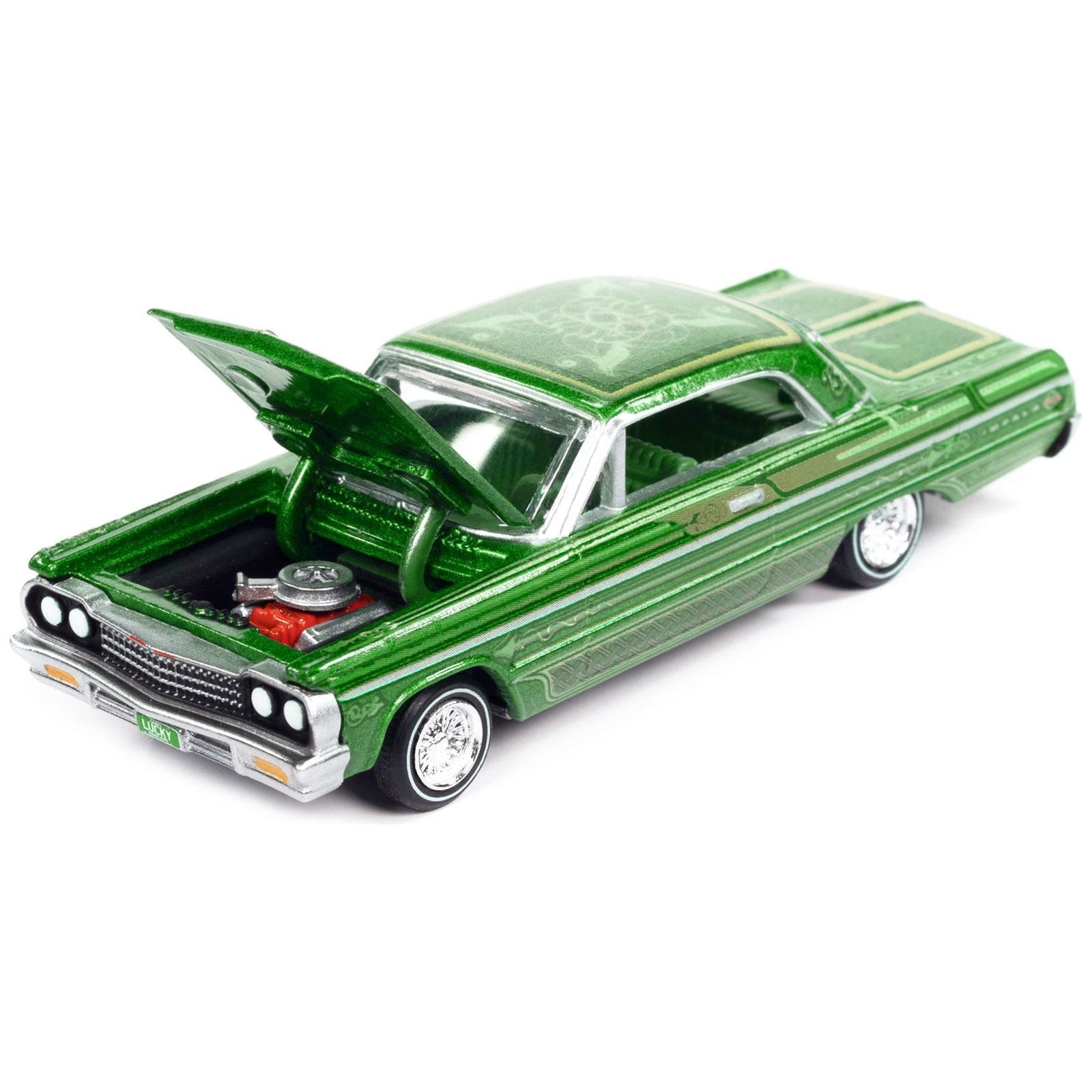 1964 Chevrolet Impala Lowrider Green Metallic with Graphics and Green Interior "Racing Champions Mint 2023" Release 1 Limited Edition to 3388 pieces Worldwide 1/64 Diecast Model Car by Racing Champions - Racing Champions - ModelCars.com