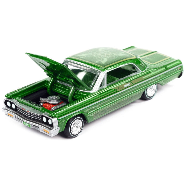 1964 Chevrolet Impala Lowrider Green Metallic with Graphics and Green Interior "Racing Champions Mint 2023" Release 1 Limited Edition to 3388 pieces Worldwide 1/64 Diecast Model Car by Racing Champions - Racing Champions - ModelCars.com