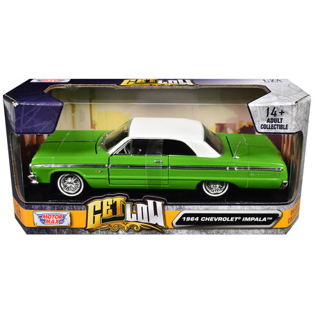 1964 Chevrolet Impala Lowrider Hard Top Green with White Top "Get Low" Series 1/24 Diecast Model Car by Motormax-Motormax-ModelCars.com
