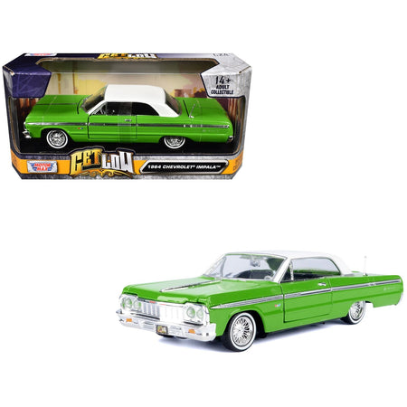 1964 Chevrolet Impala Lowrider Hard Top Green with White Top "Get Low" Series 1/24 Diecast Model Car by Motormax-Motormax-ModelCars.com
