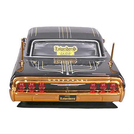 1964 Chevrolet Impala SS Lowrider Black Metallic with Gold Graphics and Gray Interior "Lowriders" "Maisto Design" Series 1/26 Diecast Model Car by Maisto-Maisto-ModelCars.com