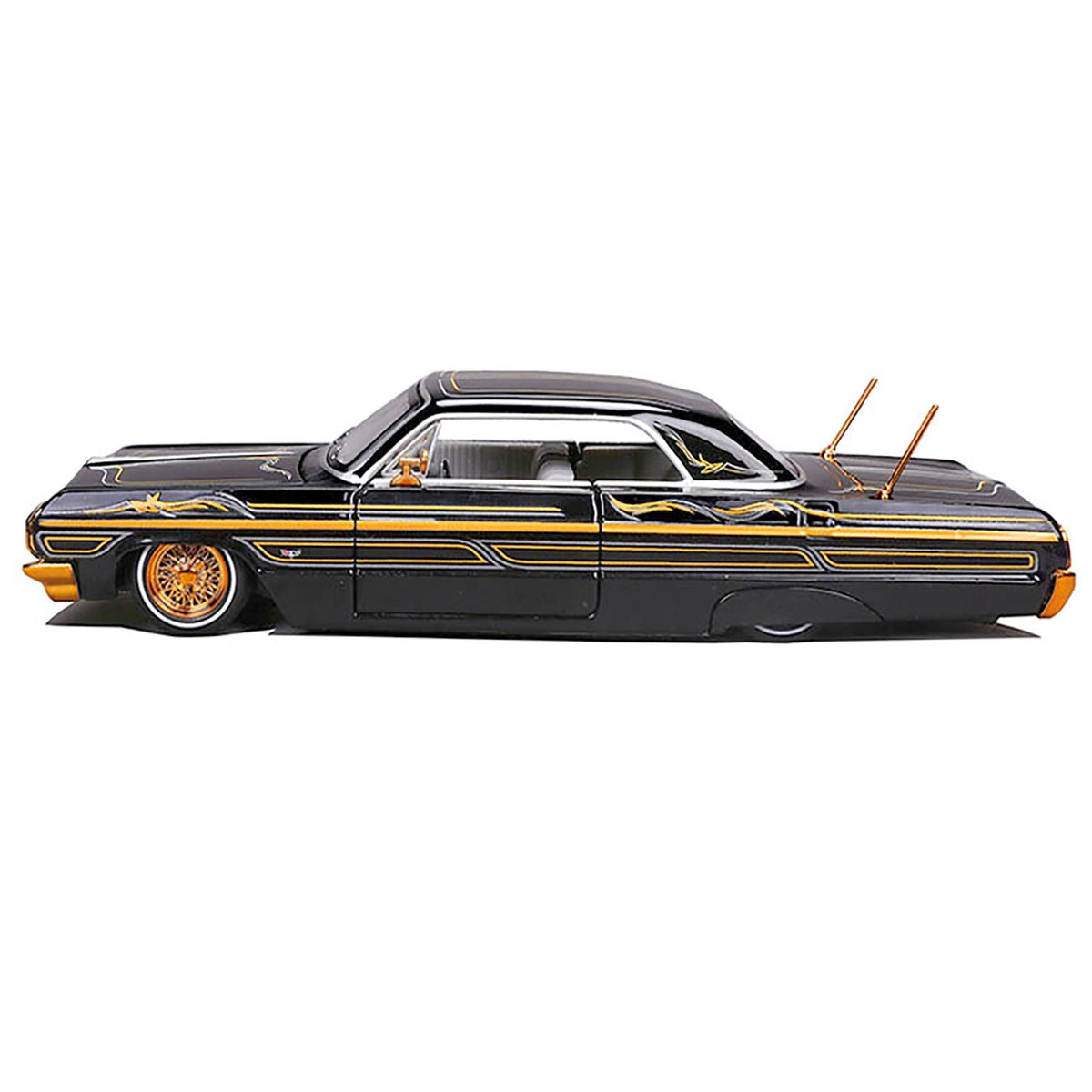 1964 Chevrolet Impala SS Lowrider Black Metallic with Gold Graphics and Gray Interior "Lowriders" "Maisto Design" Series 1/26 Diecast Model Car by Maisto-Maisto-ModelCars.com
