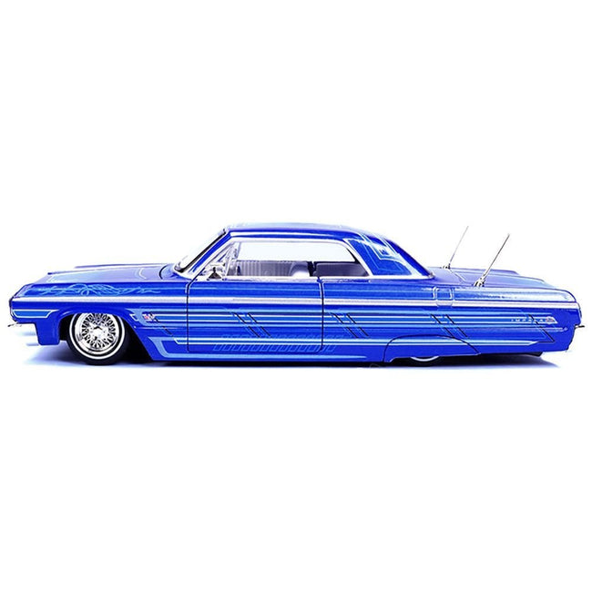 1964 Chevrolet Impala SS Lowrider Candy Blue with Graphics and White Interior "Lowriders" "Maisto Design" Series 1/26 Diecast Model Car by Maisto-Maisto-ModelCars.com