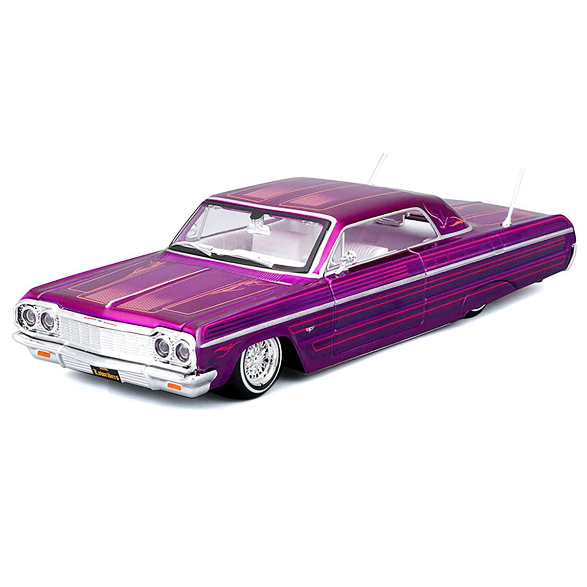 1964 Chevrolet Impala SS Lowrider Candy Purple with Graphics and White Interior "Lowriders" "Maisto Design" Series 1/26 Diecast Model Car by Maisto-Maisto-ModelCars.com