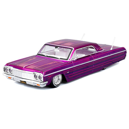 1964 Chevrolet Impala SS Lowrider Candy Purple with Graphics and White Interior "Lowriders" "Maisto Design" Series 1/26 Diecast Model Car by Maisto-Maisto-ModelCars.com
