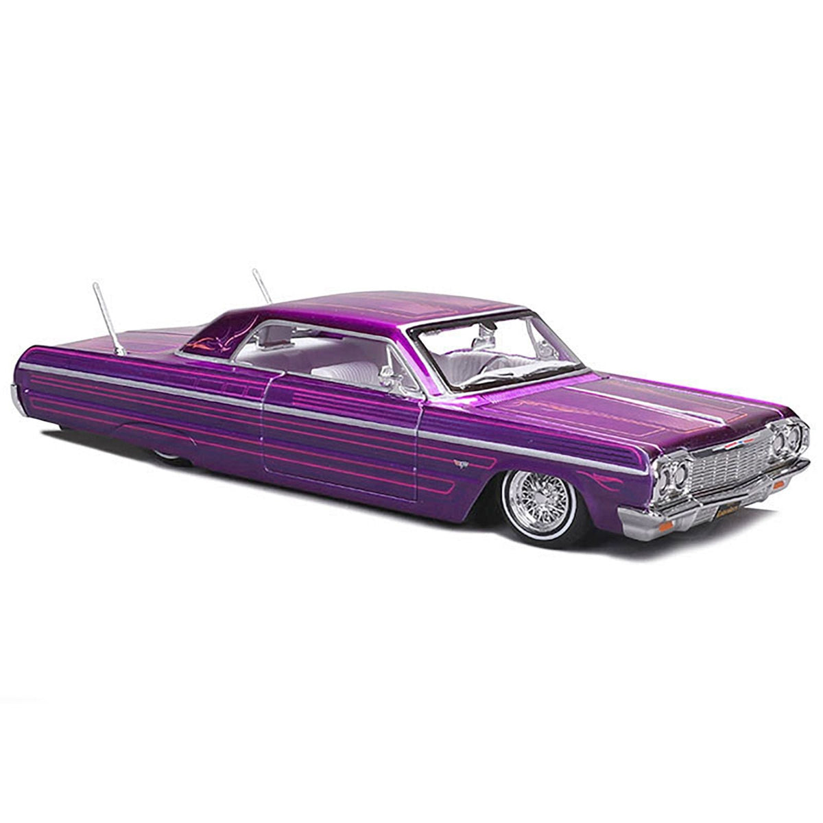 1964 Chevrolet Impala SS Lowrider Candy Purple with Graphics and White Interior "Lowriders" "Maisto Design" Series 1/26 Diecast Model Car by Maisto-Maisto-ModelCars.com