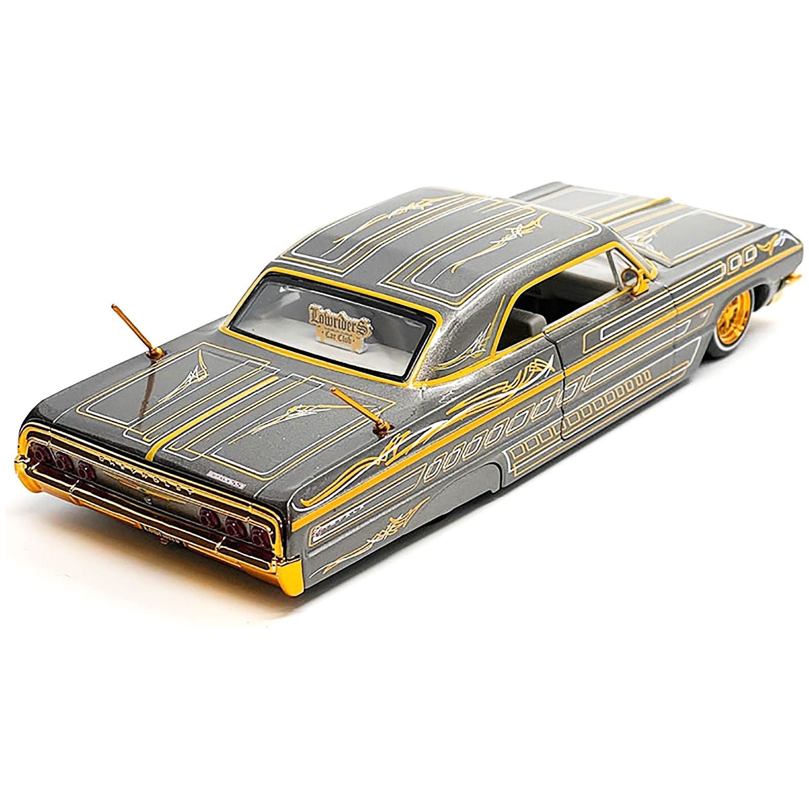 1964 Chevrolet Impala SS Lowrider Gray Metallic with Gold Graphics "Lowriders" "Maisto Design" Series 1/26 Diecast Model Car by Maisto - Maisto - ModelCars.com