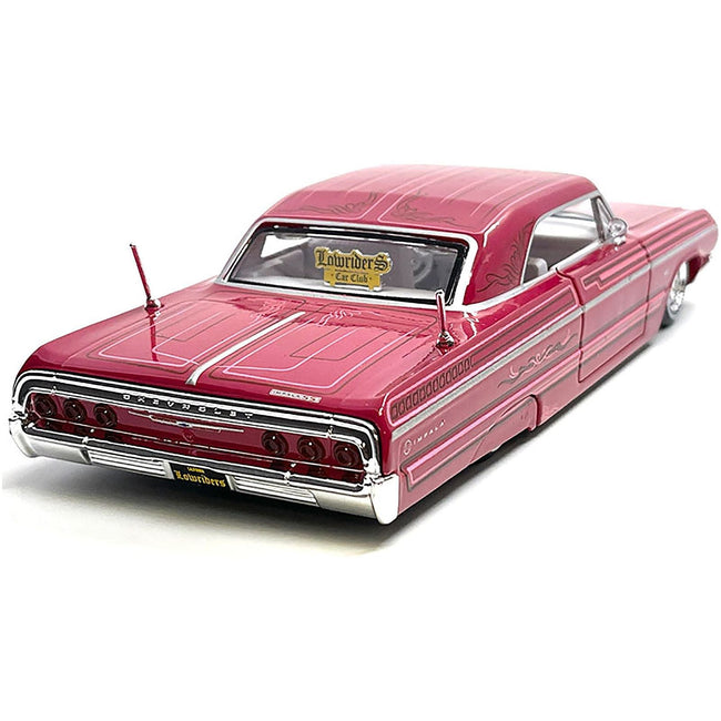 1964 Chevrolet Impala SS Lowrider Pink with Graphics and White Interior "Lowriders" "Maisto Design" Series 1/26 Diecast Model Car by Maisto - Maisto - ModelCars.com