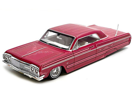 1964 Chevrolet Impala SS Lowrider Pink with Graphics and White Interior "Lowriders" "Maisto Design" Series 1/26 Diecast Model Car by Maisto-Maisto-ModelCars.com