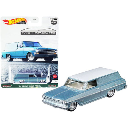 1964 Chevrolet Nova Panel Light Blue Metallic with White Top "Fast Wagons" Series Diecast Model Car by Hot Wheels - Hotwheels - ModelCars.com