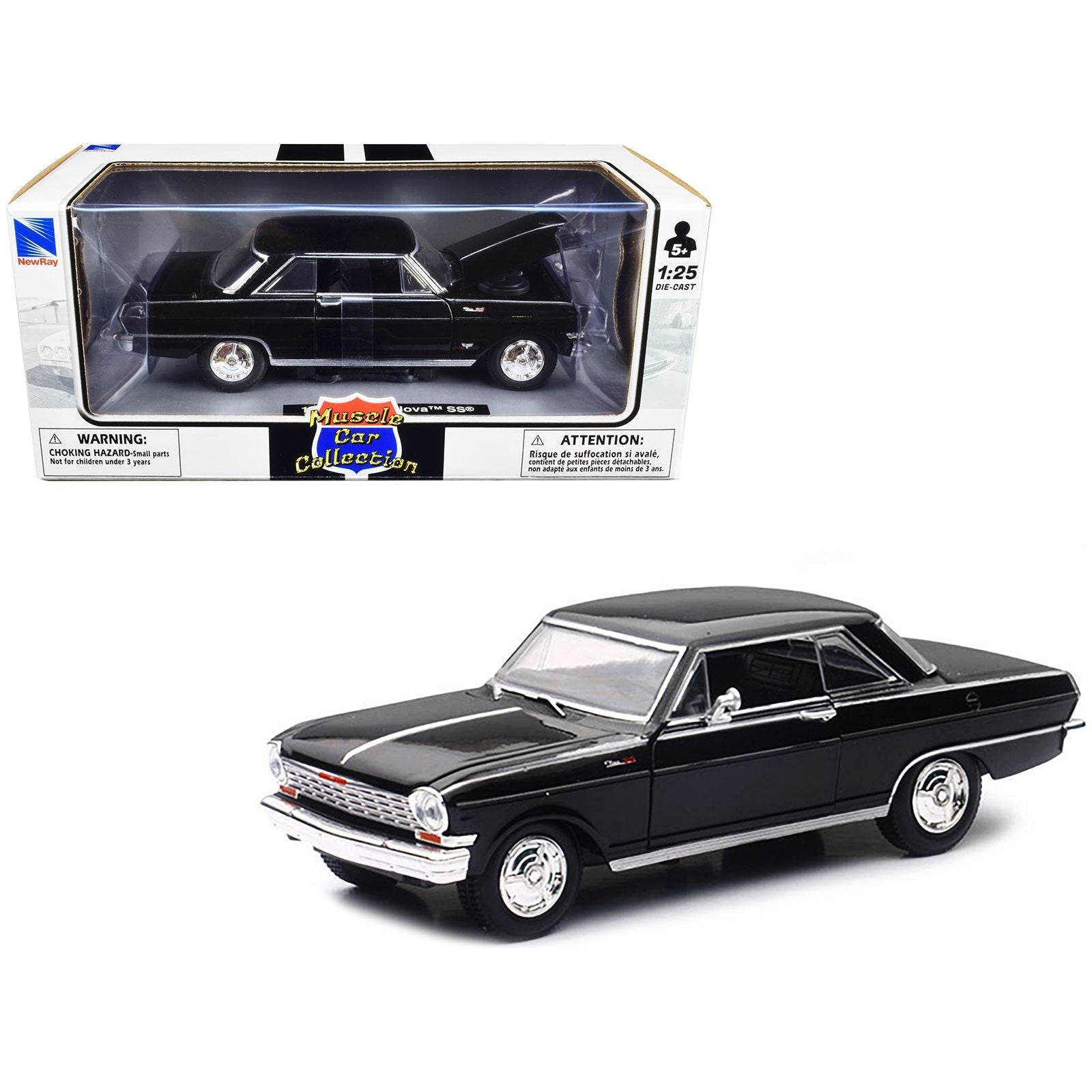 1964 Chevrolet Nova SS Black "Muscle Car Collection" 1/25 Diecast Model Car by New Ray - New Ray - ModelCars.com