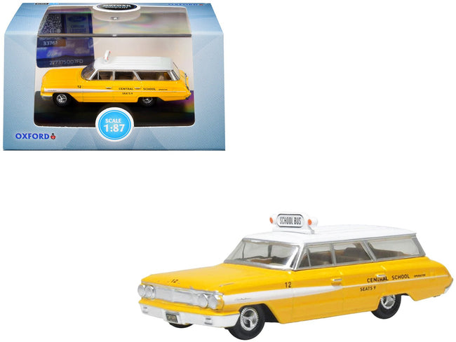 1964 Ford Country Station Wagon "Central School Bus" Yellow with White Top 1/87 (HO) Scale Diecast Model Car by Oxford Diecast-Oxford Diecast-ModelCars.com