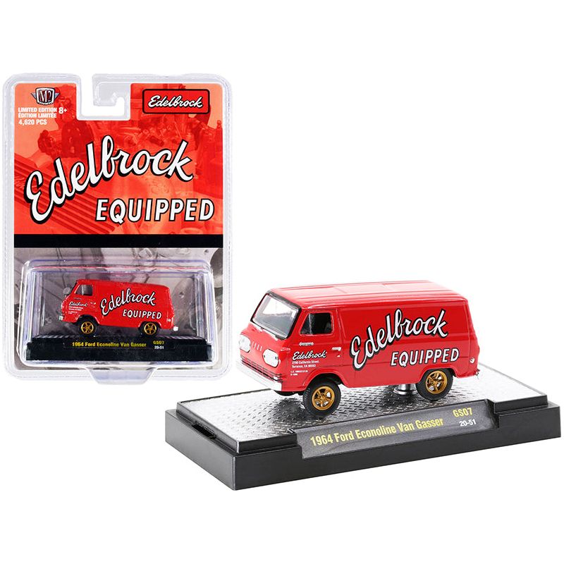 1964 Ford Econoline Van Gasser Bright Red "Edelbrock Equipped" Limited Edition to 4620 pieces Worldwide 1/64 Diecast Model Car by M2 Machines-M2-ModelCars.com