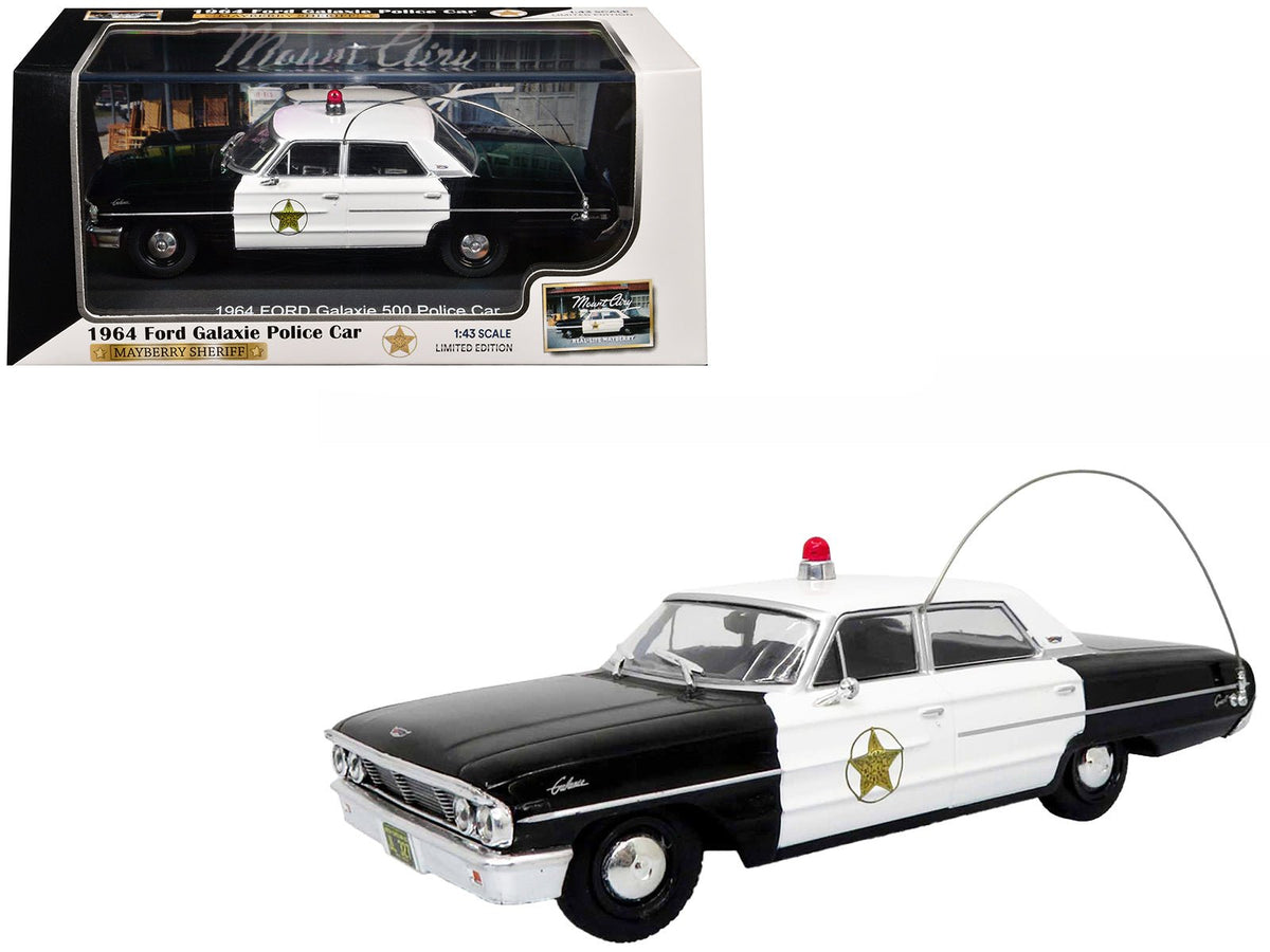 1964 Ford Galaxie 500 Police Car "Mount Airy Mayberry Sheriff" Black and White 1/43 Diecast Model by Iconic Replicas-Iconic Replicas-ModelCars.com