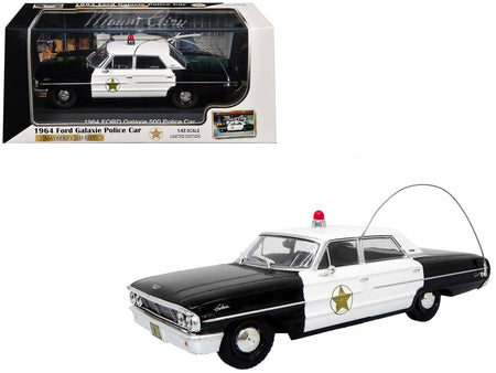 1964 Ford Galaxie 500 Police Car "Mount Airy Mayberry Sheriff" Black and White 1/43 Diecast Model by Iconic Replicas-Iconic Replicas-ModelCars.com